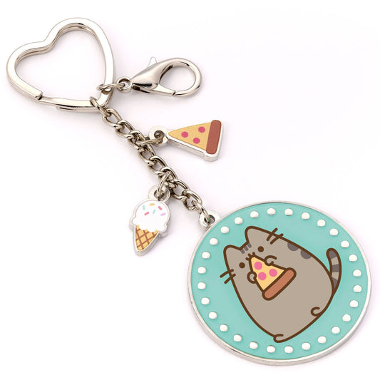 Pusheen the Cat Pizza Keyring with Mini Charms - Silver
