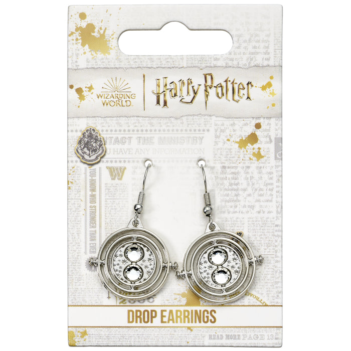 Harry Potter Silver Tone Time Turner Drop Earrings - Silver