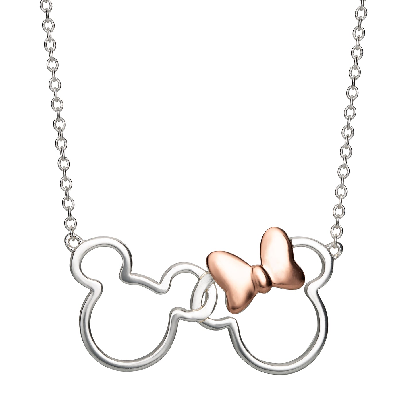 Disney Mickey &amp; Minnie Mouse Collier en argent sterling et or rose 
