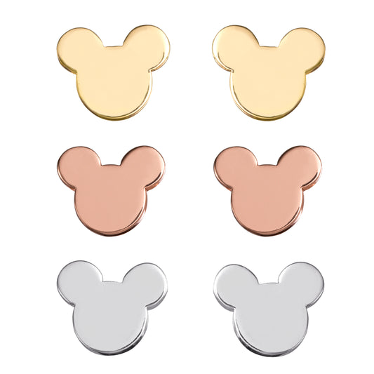 Ensemble de boucles d'oreilles Trio argent/or/plaqué rose Disney Mickey Mouse