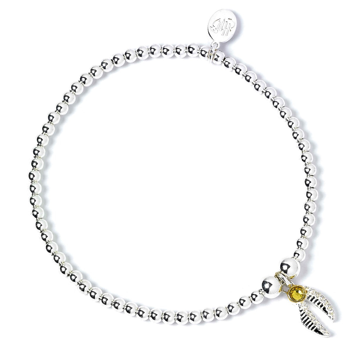 Bracelet de perles Harry Potter Ball avec breloque Vif d'or orné de cristaux - Argent sterling