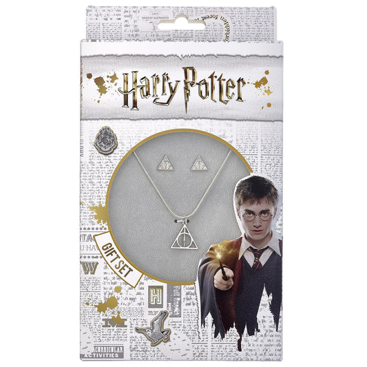 Coffret Cadeau Collier et Boucles d'Oreilles Reliques de la Mort Harry Potter - Argent