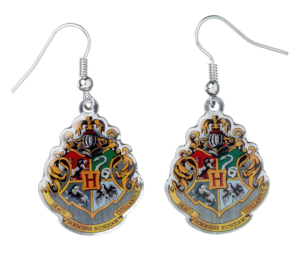 Harry Potter  Hogwarts Crest Drop Earrings - Silver