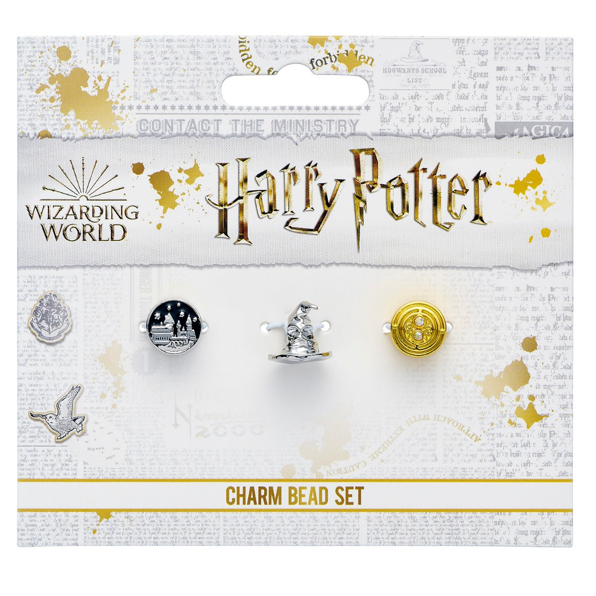Harry Potter Spacer Beads Charm Set - Hogwart's Castle, Sorting Hat, Time Turner - Silver