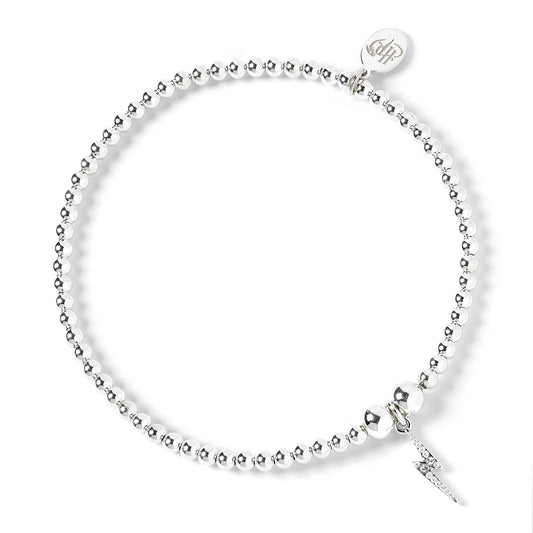 Bracelet de perles de boule Harry Potter avec breloque de cicatrice d'éclair ornée de cristaux - Argent sterling