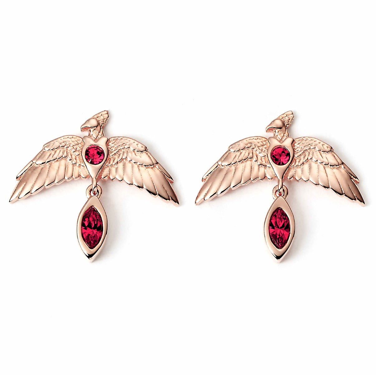 Harry Potter Sterling Silver Rose Gold Plated Fawkes Earrings with Crystals - Rose Gold Plated