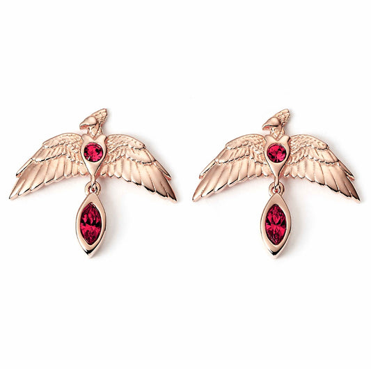 Boucles d'oreilles Fawkes Harry Potter en argent sterling plaqué or rose avec cristaux - plaqué or rose