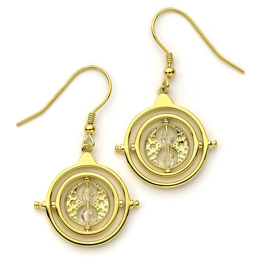 Boucles d'oreilles pendantes Harry Potter Time Turner ornées de cristaux - Argent sterling plaqué or