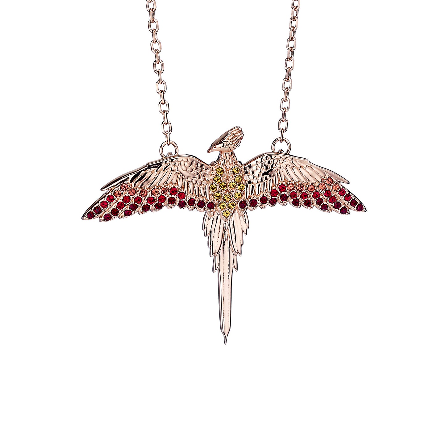 Harry Potter Fawkes Necklace Embellished with Crystals - Rose Gold Plated Sterling Silver