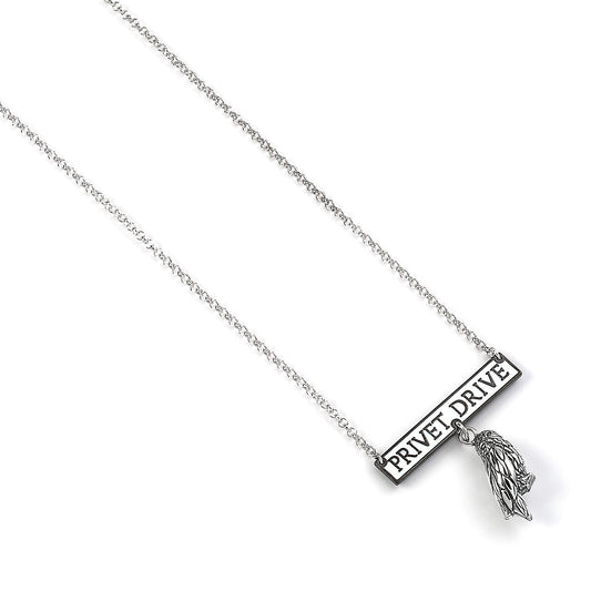 Harry Potter Privet Drive Sign with Hedwig the Owl Charm Necklace - Sterling Silver